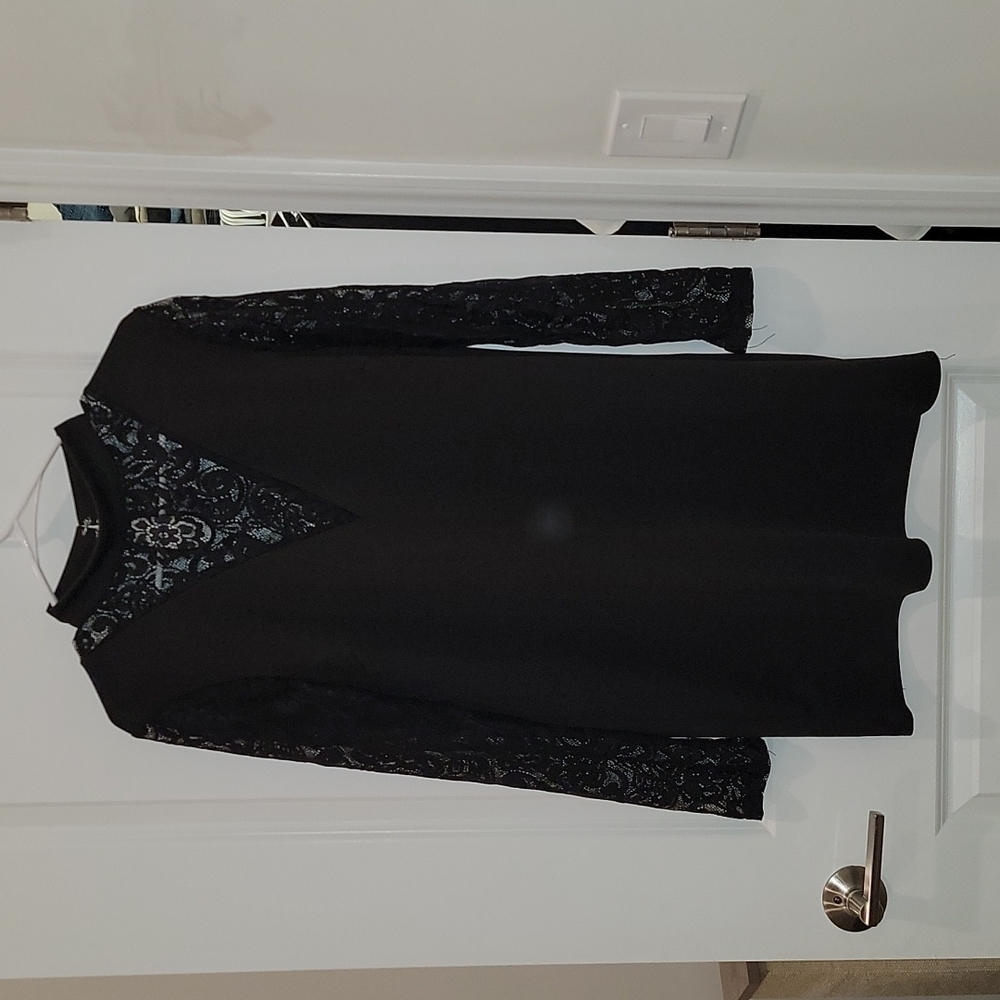 Black Lace Shift Dress Long Sleeve